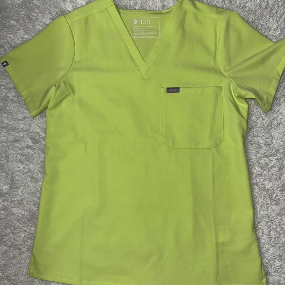 Figs Neon Green V-Neck Scrub Top